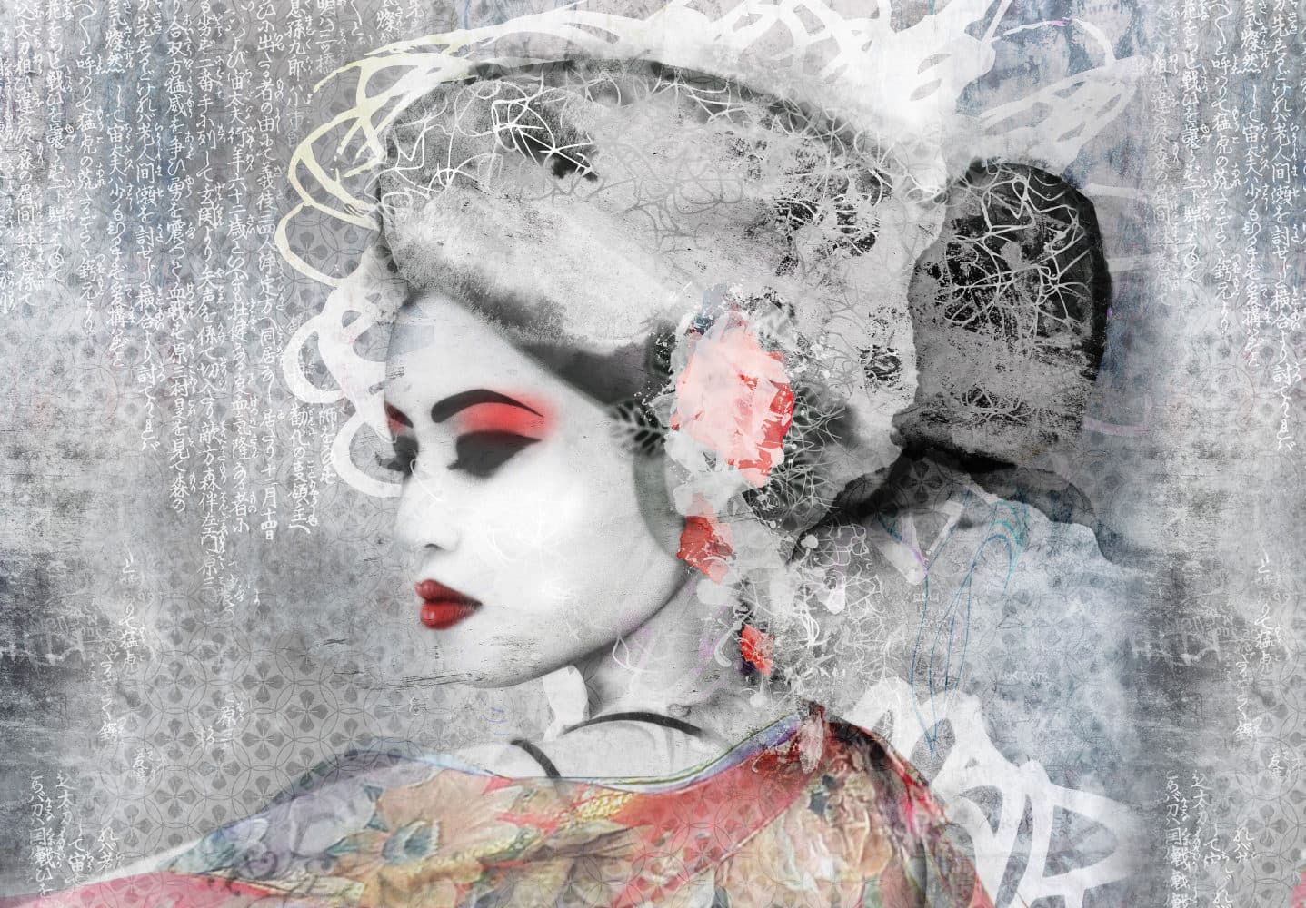 Gedetailleerde geisha-muurschildering