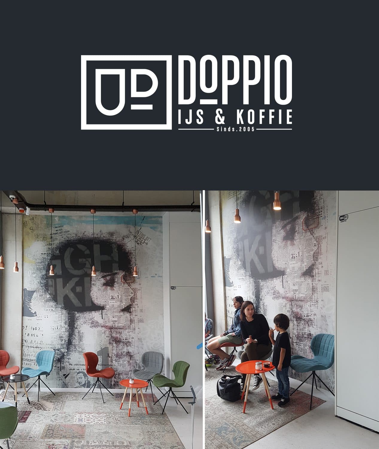 Mural in cafe Doppio IJs & Koffie