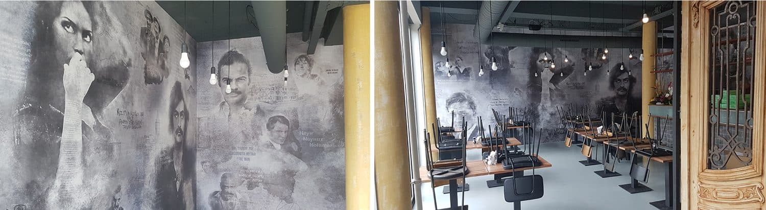 Interieur met sfeervolle street art murals